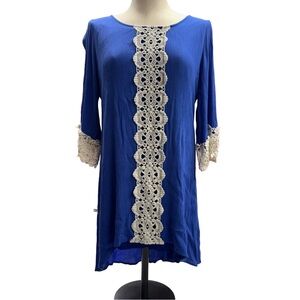 Entry Boho Tunic Dress W/ Crochet-Lace Panel Size Large